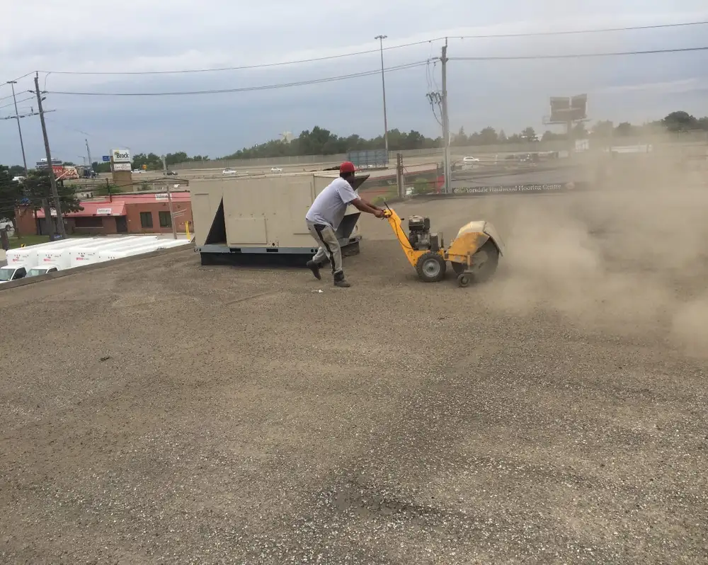 Loose gravel is removed by sweeper or